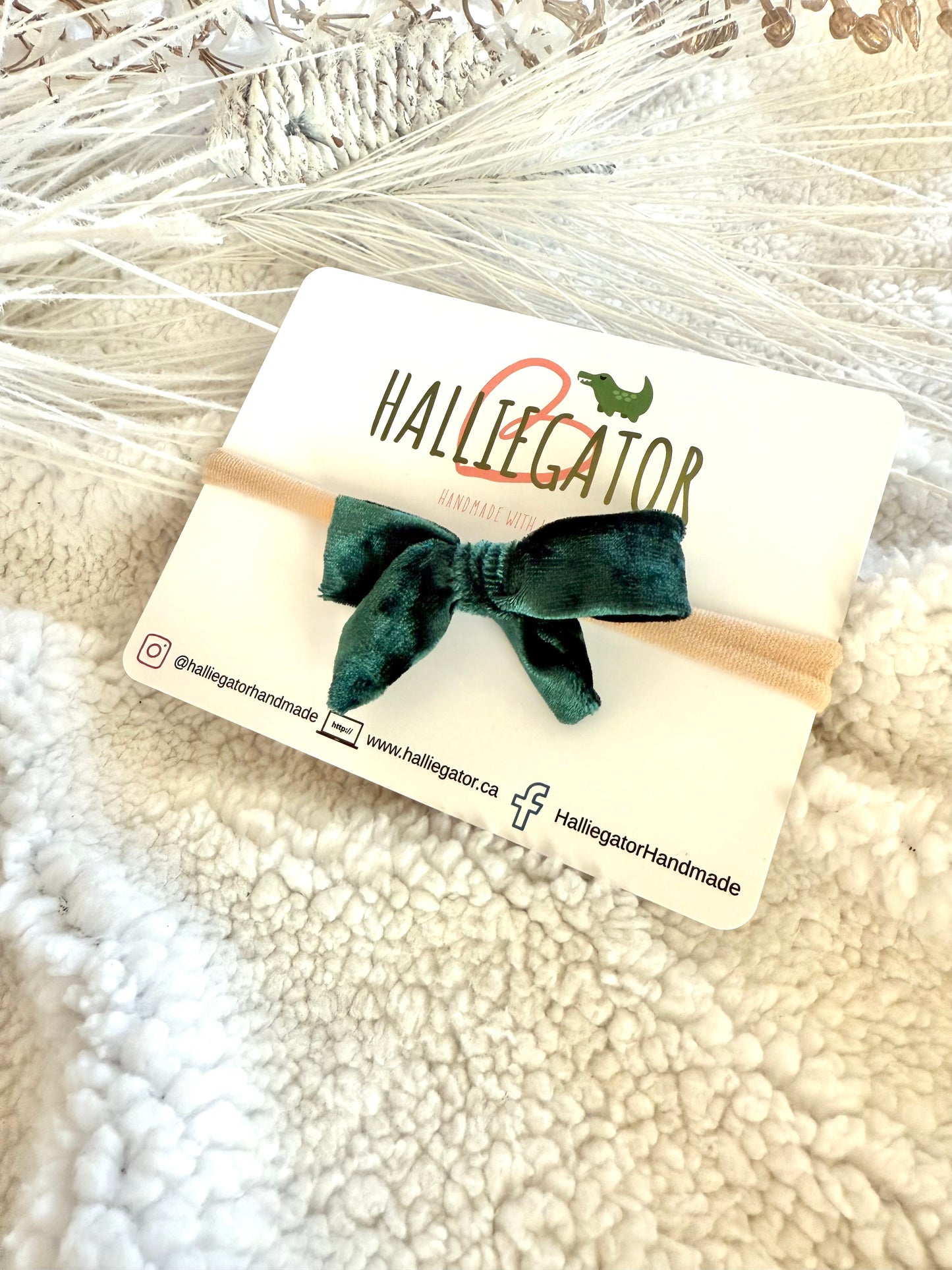 Evergreen Velvet Medium Bow Headband