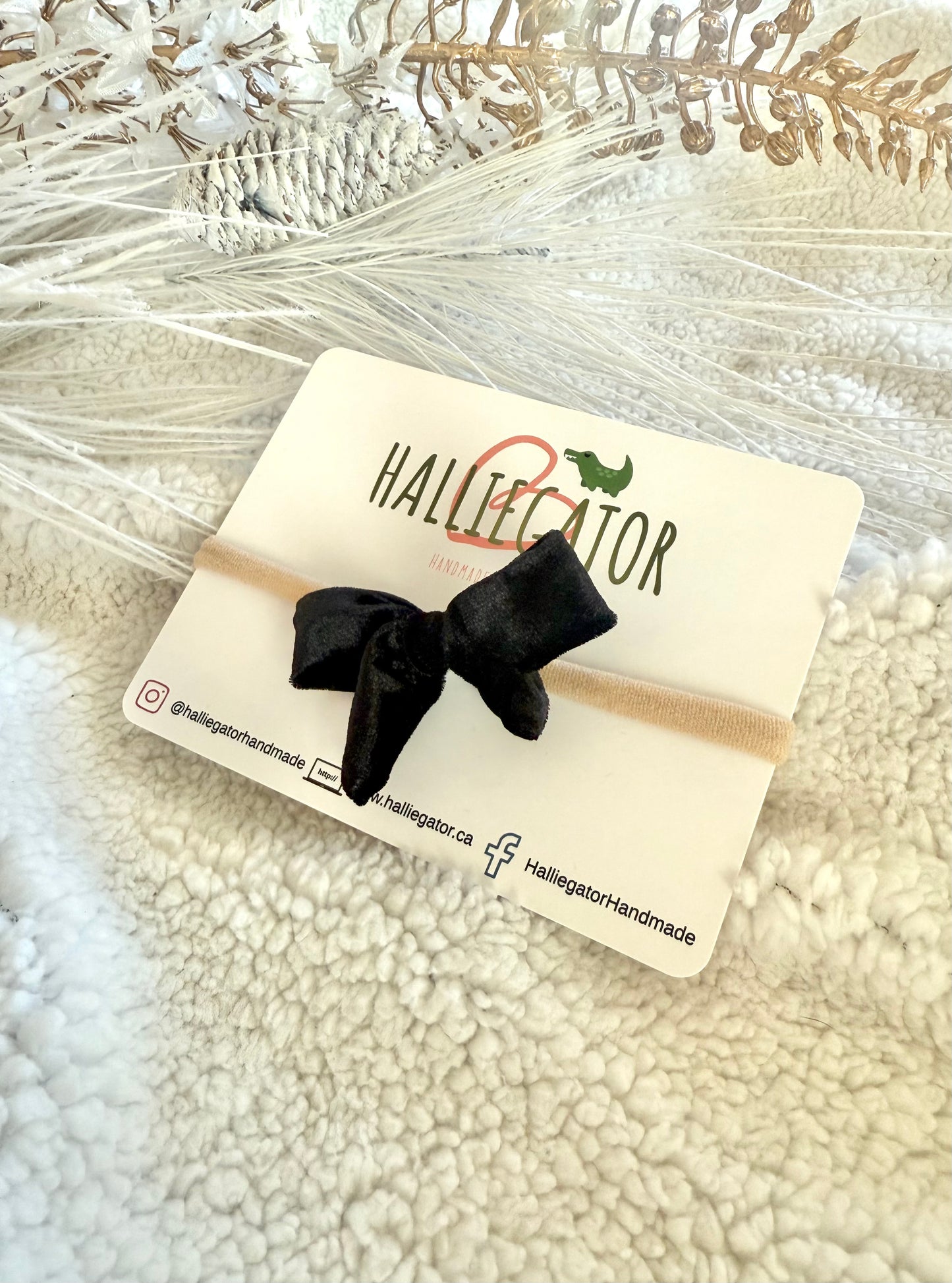 Black Velvet Medium Bow Headband